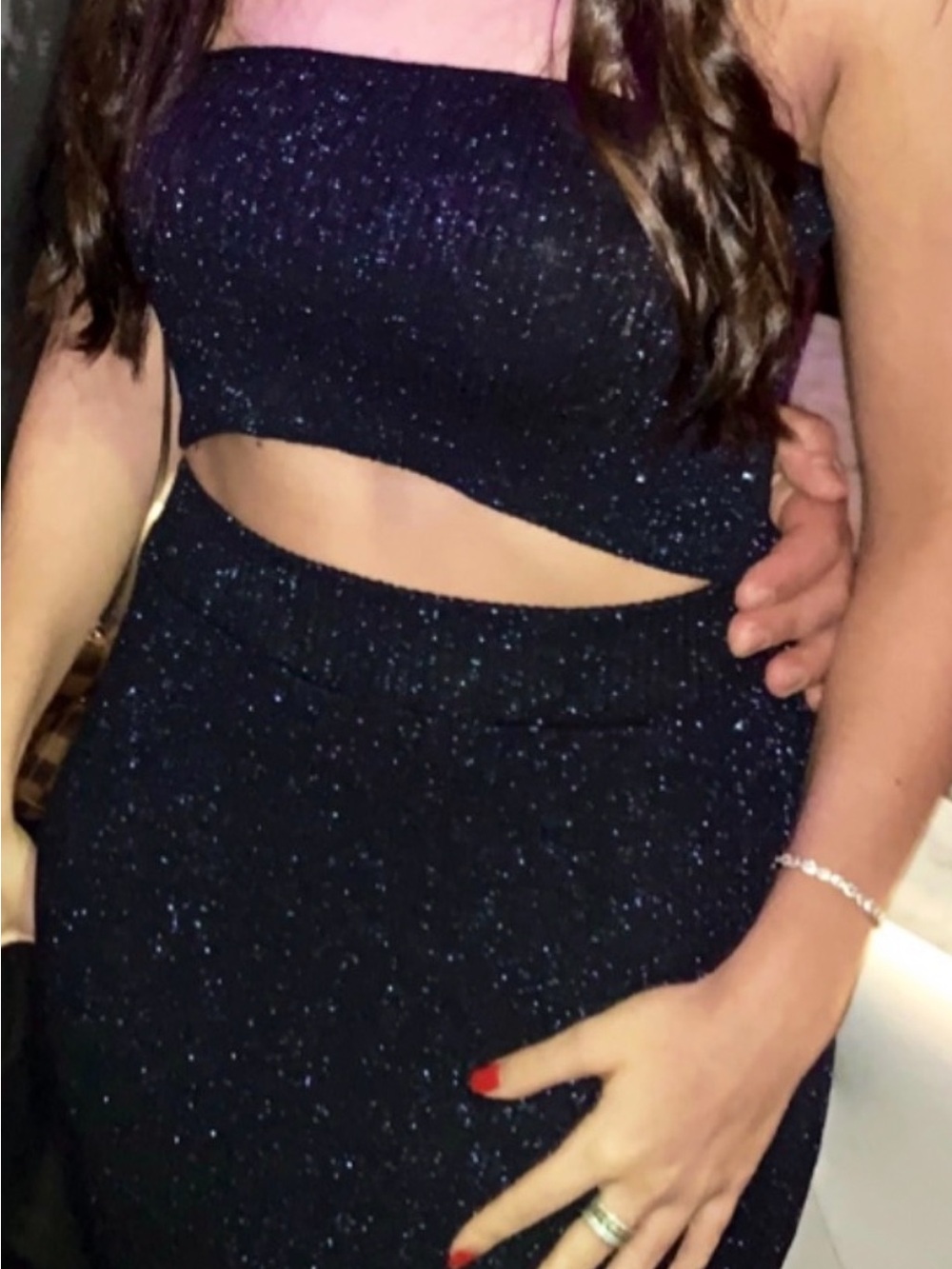 by the way. Navy Sparkle Cutout Two-Piece Dress